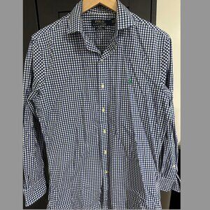 RALPH LAUREN POLO NWOT Mens Shirt Blue Gingham Slim Fit Button Down 15.5 32-33